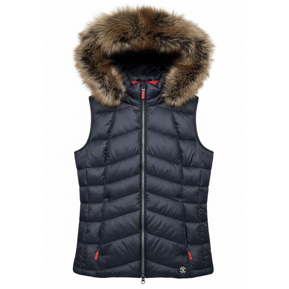 Barbour Bernera Gilet Puffer Vest Fur Hood Navy Red US 4 UK 8 Gorpcore Cabincore
